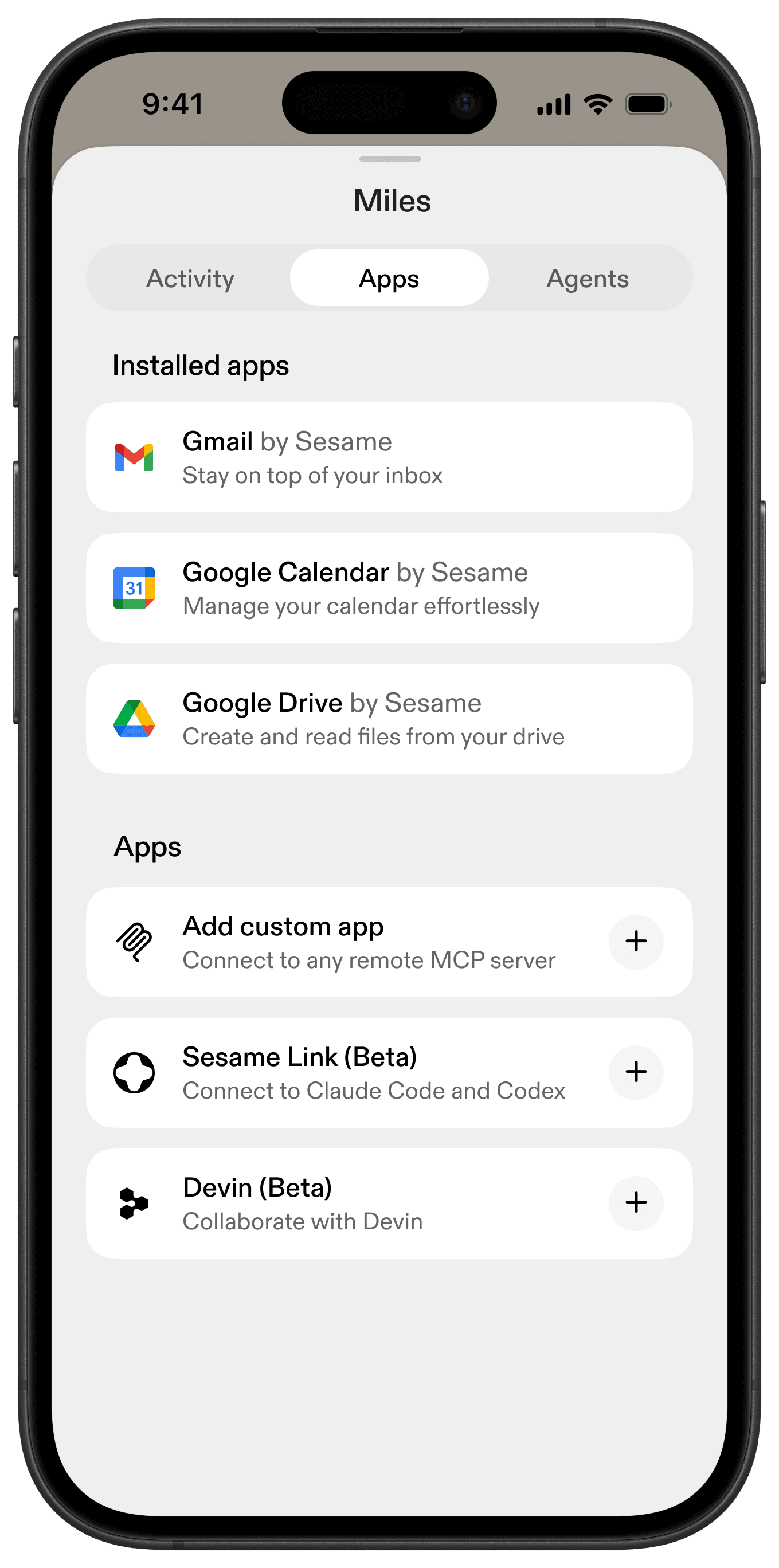 Sesame app Apps tab